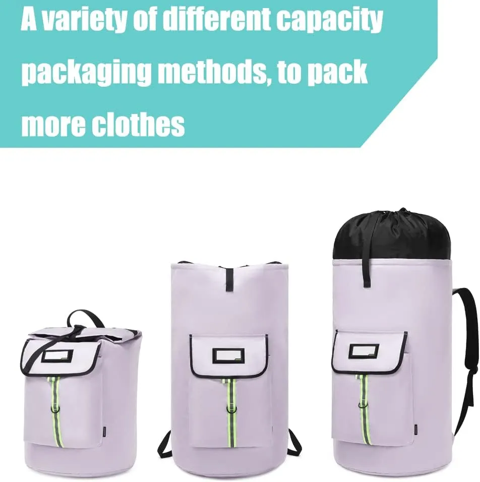laundry bag backpack, extra-large heavy duty laundry bags, laundry backpack for college students, with drawstring closure (Light purple laundry bag backpack)