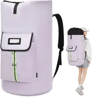 laundry bag backpack, extra-large heavy duty laundry bags, laundry backpack for college students, with drawstring closure (Light purple laundry bag backpack)