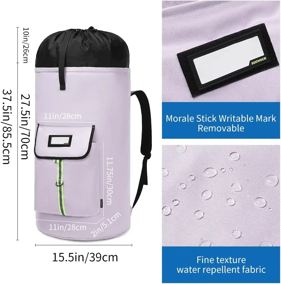 laundry bag backpack, extra-large heavy duty laundry bags, laundry backpack for college students, with drawstring closure (Light purple laundry bag backpack)