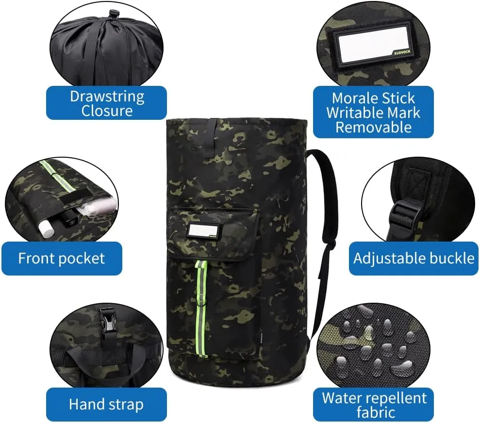 laundry bag backpack, extra-large heavy duty laundry bags, laundry backpack for college students,Designed with reflective strips and ID Patches（Black CP）