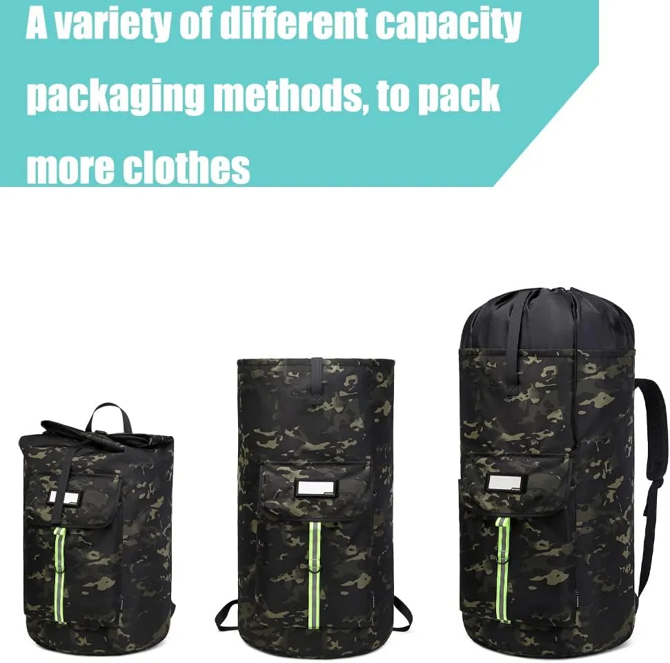 laundry bag backpack, extra-large heavy duty laundry bags, laundry backpack for college students,Designed with reflective strips and ID Patches（Black CP）