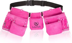LAUTUS Pink Tool Belt/Pouch/Bag, Carpenter, Construction, Framers, Electrician |11 Pockets| 2 Steel Hammer Holders|