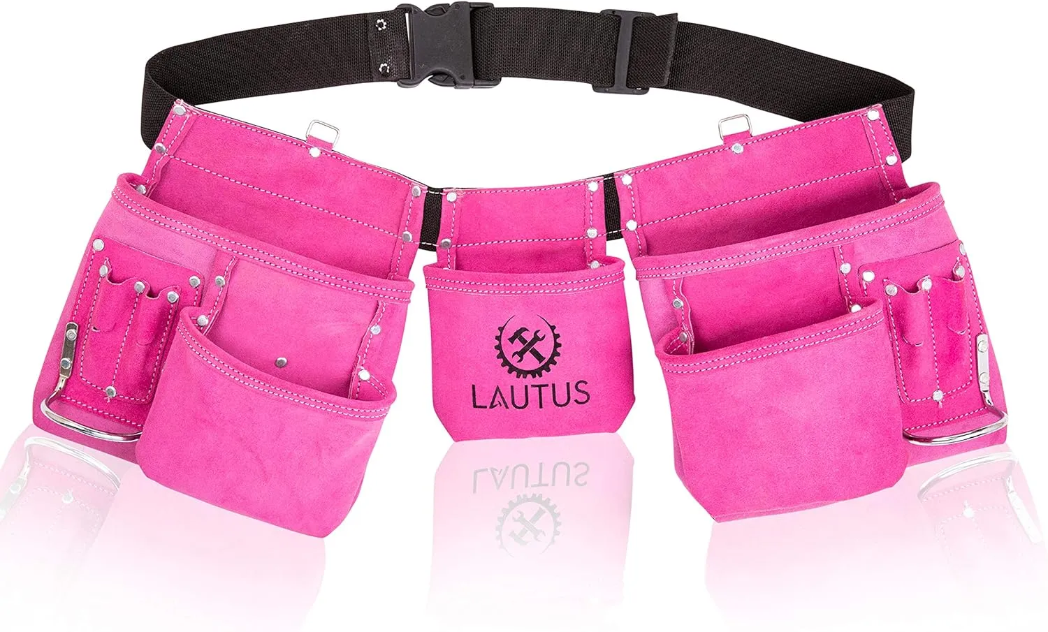 LAUTUS Pink Tool Belt/Pouch/Bag, Carpenter, Construction, Framers, Electrician |11 Pockets| 2 Steel Hammer Holders|