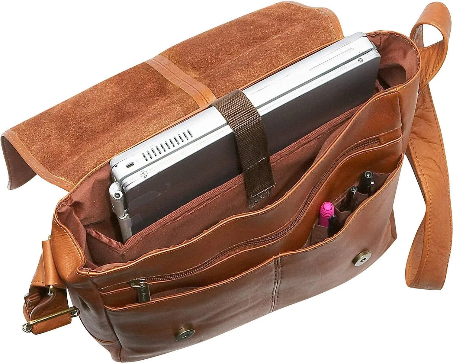 Le Donne Leather Rivet Laptop Messenger Bag – Premium Full-Grain Colombian Vaquetta Leather Bag, 14” x 14”