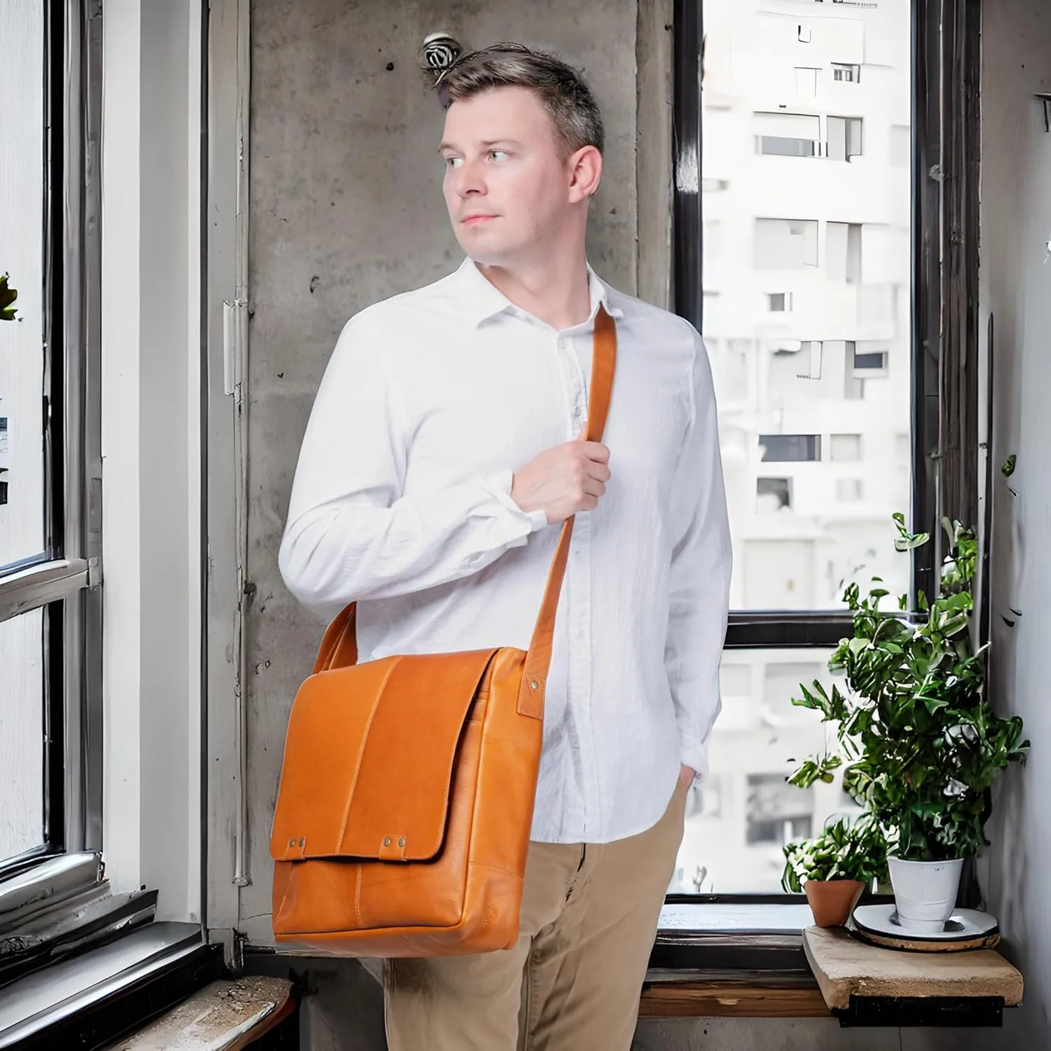 Le Donne Leather Rivet Laptop Messenger Bag – Premium Full-Grain Colombian Vaquetta Leather Bag, 14” x 14”