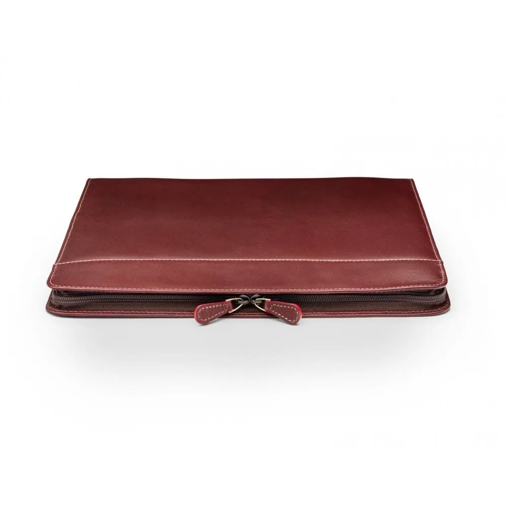 Leather A4 Zip Around Document Folder - Dark Tan