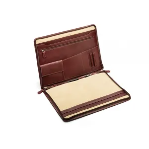 Leather A4 Zip Around Document Folder - Dark Tan