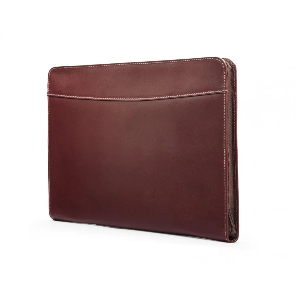Leather A4 Zip Around Document Folder - Dark Tan