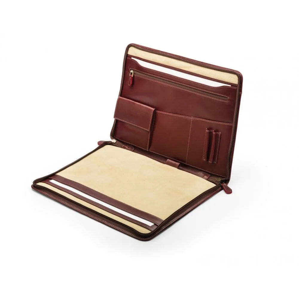Leather A4 Zip Around Document Folder - Dark Tan