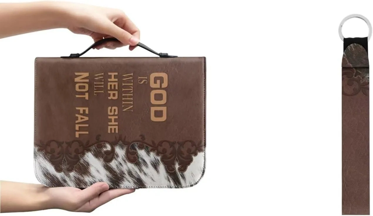 Leather Bible Covers Case for Women Men Church Bag Bible Tote Bags with Handle and Keychain 2pcs Set