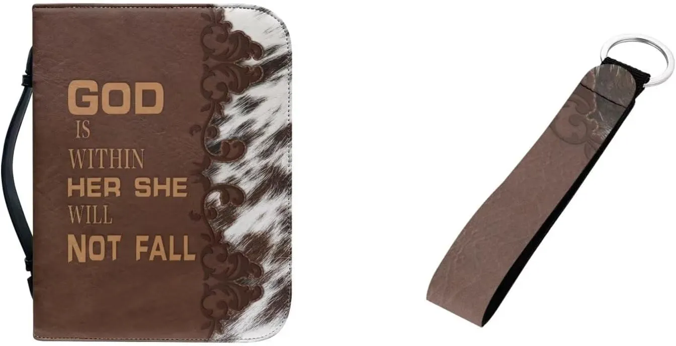 Leather Bible Covers Case for Women Men Church Bag Bible Tote Bags with Handle and Keychain 2pcs Set