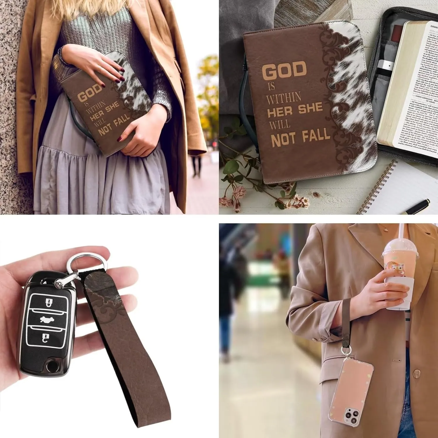 Leather Bible Covers Case for Women Men Church Bag Bible Tote Bags with Handle and Keychain 2pcs Set