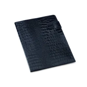 Leather Document Folder - Navy Croc-Effect