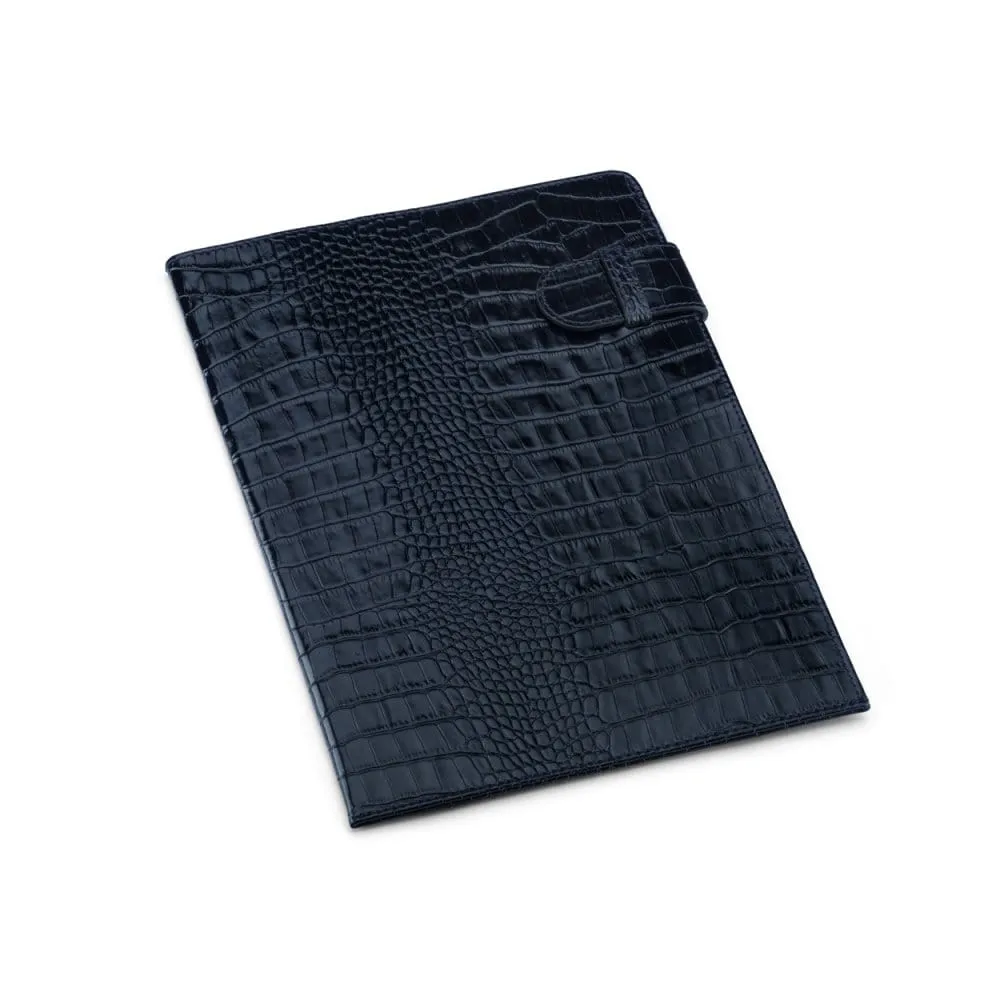 Leather Document Folder - Navy Croc-Effect