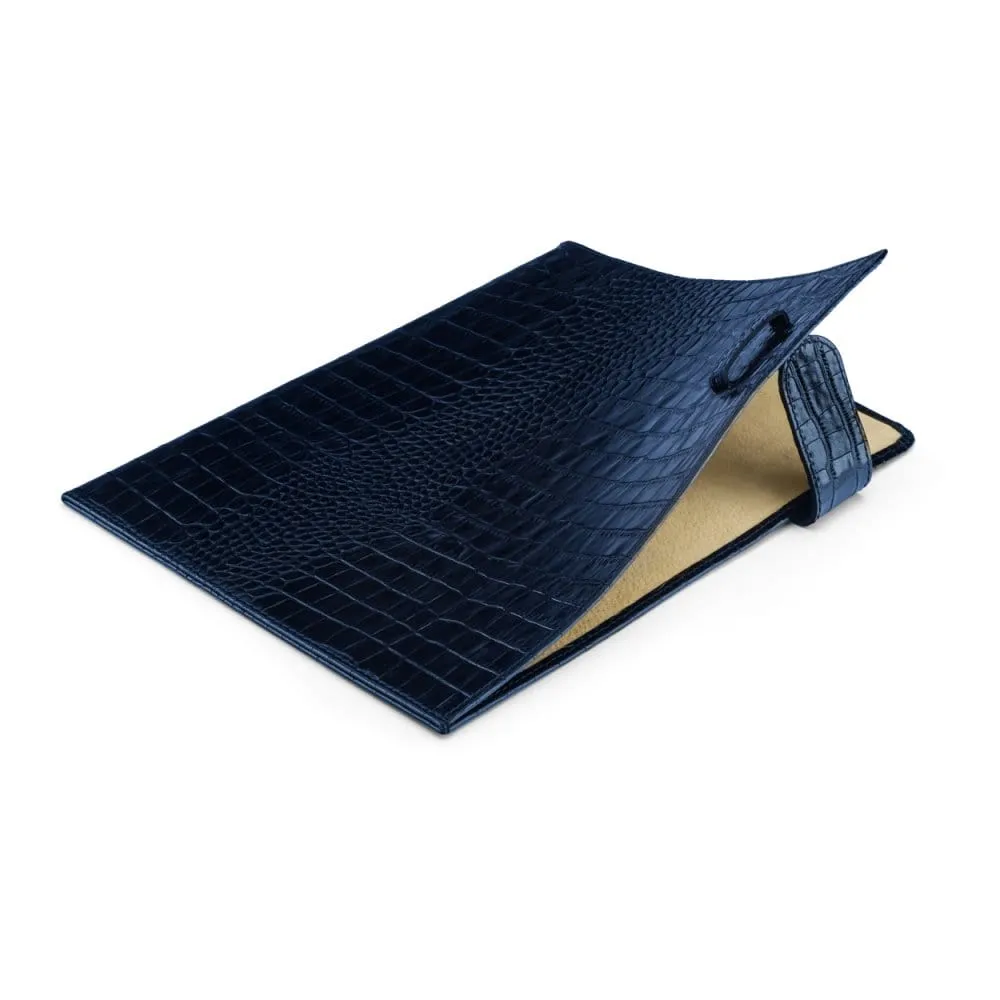 Leather Document Folder - Navy Croc-Effect