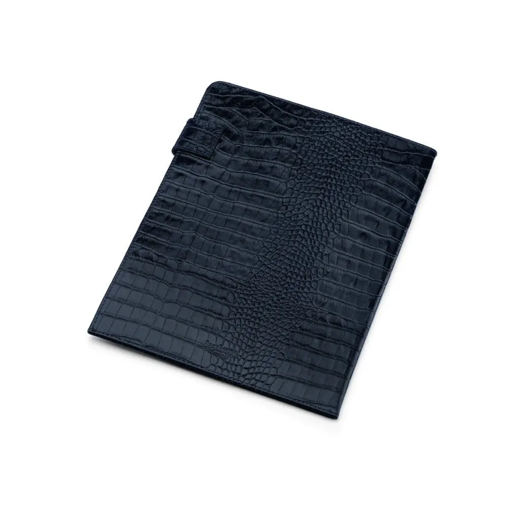 Leather Document Folder - Navy Croc-Effect