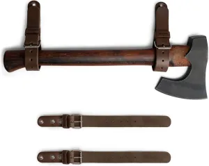 Leather Wall Hanging Straps, Set of 2, Buckle Closure for Axes, Hatchets & Tools, Heavy Duty Tool Hangers, Garage Storage Organization, Axe Mount Holders, Hang Accessories for Men, Organizer Hooks