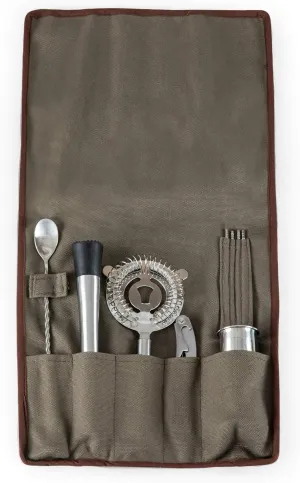 LEGACY - a Picnic Time brand 10-Piece Bar Tool Roll Up Kit, Mixology Bartender Travel Set with Cocktail Accessories, (Khaki)