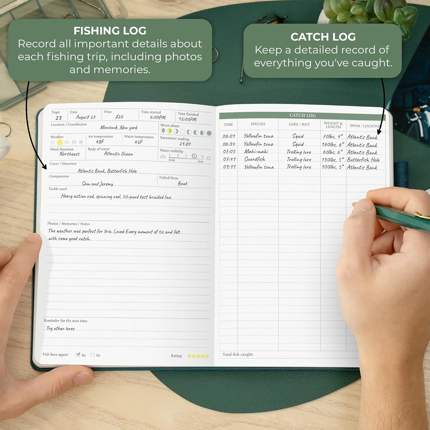 Legend Fishing Log Book – Fisherman Journal Notebook to Record Catches & Trip Info – Fishing Essentials, Equipment & Gifts for Men (Deep Sea Debossed)