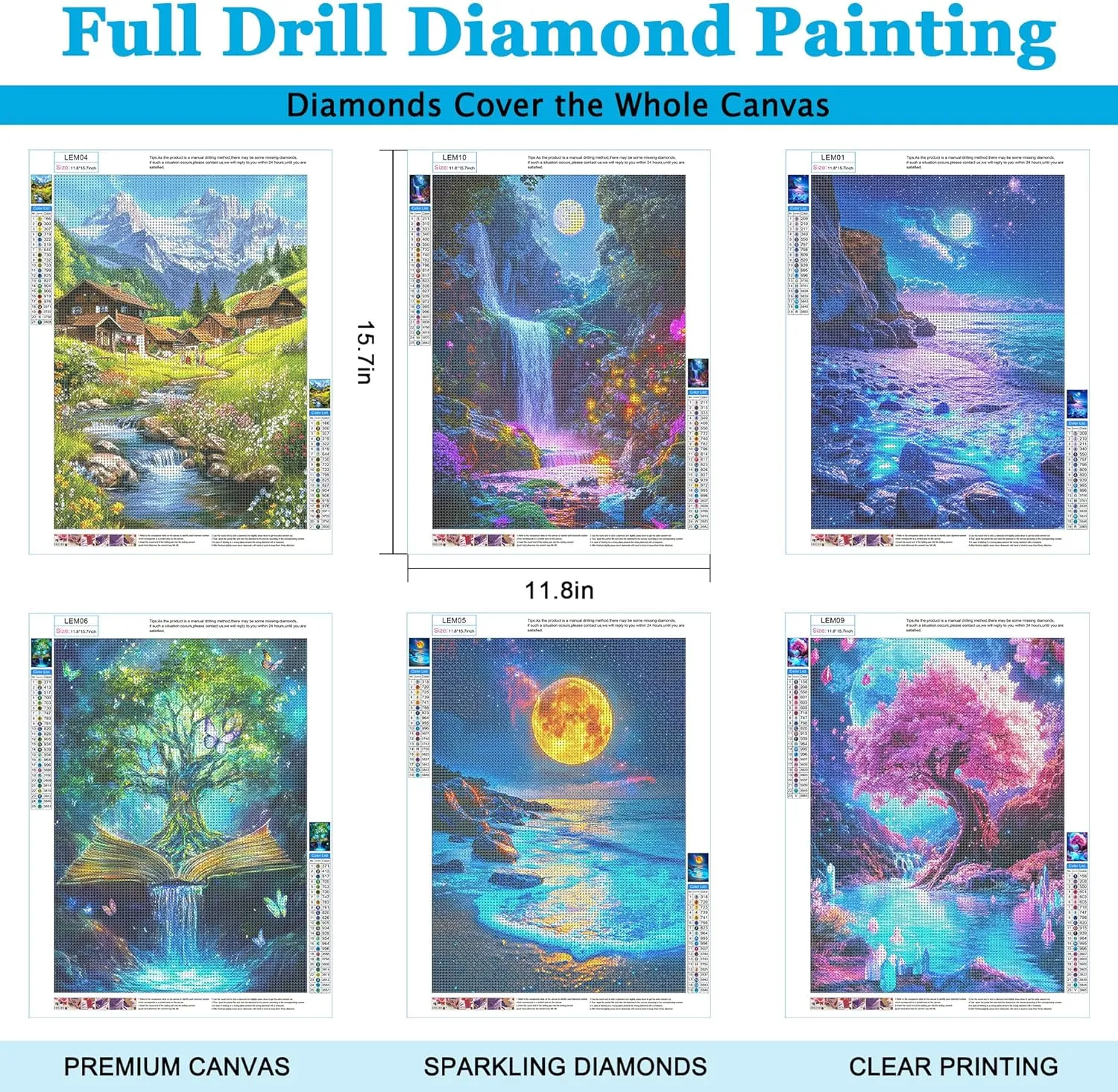 LELEMON 6 Pack Diamond Art Kits for Adults,Scenery Diamond Painting Kits for Adults,Dimond Art Paintings,Scenery 5d Diamond Painting Kit with Diamond Art Accessories for Home Wall Decor 12 x 16inch