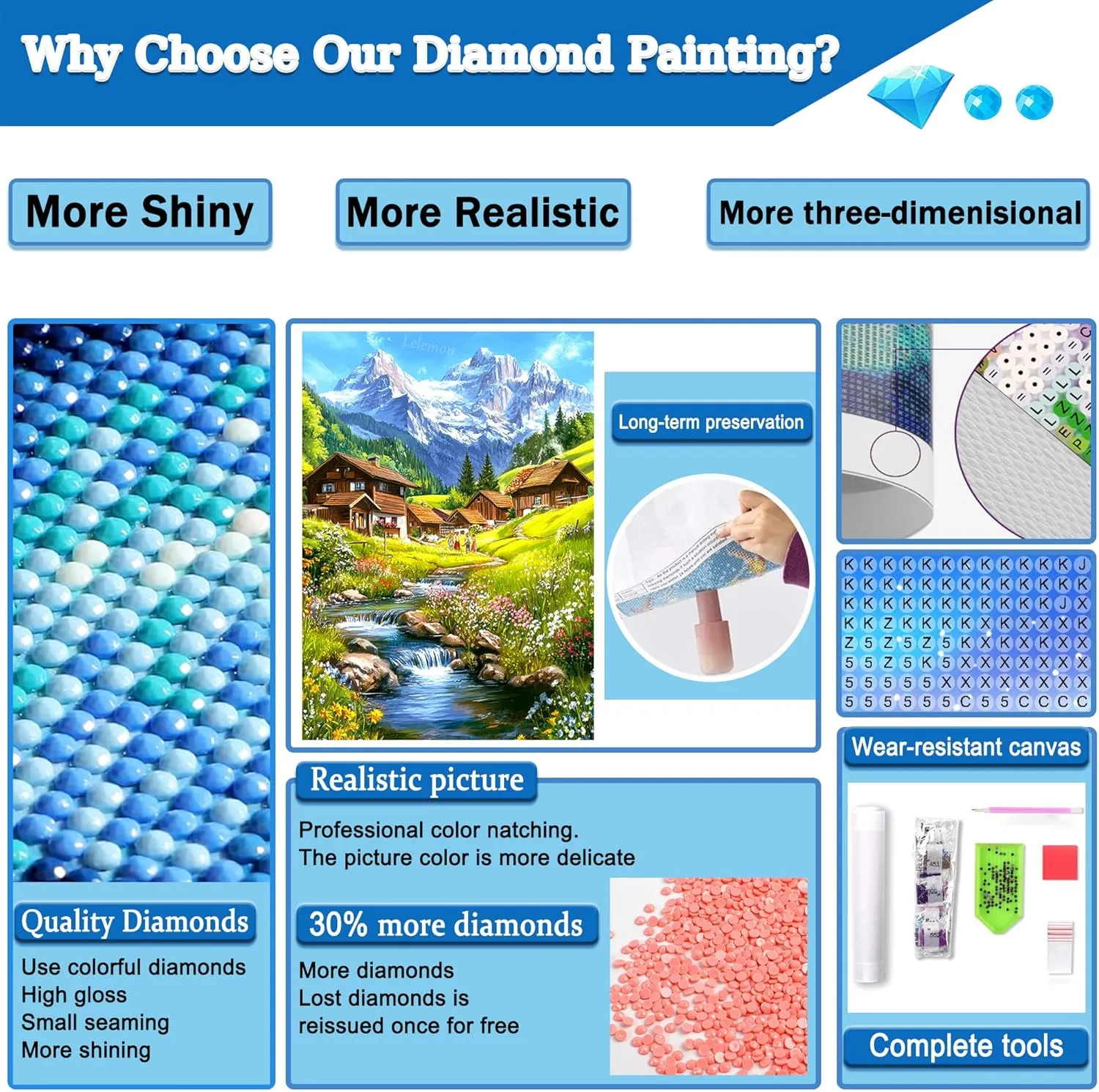 LELEMON 6 Pack Diamond Art Kits for Adults,Scenery Diamond Painting Kits for Adults,Dimond Art Paintings,Scenery 5d Diamond Painting Kit with Diamond Art Accessories for Home Wall Decor 12 x 16inch