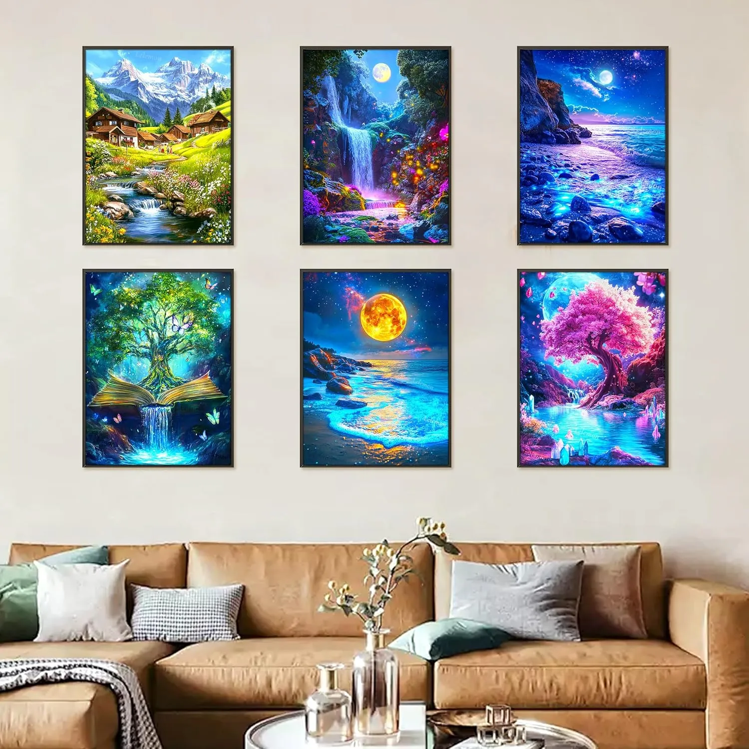 LELEMON 6 Pack Diamond Art Kits for Adults,Scenery Diamond Painting Kits for Adults,Dimond Art Paintings,Scenery 5d Diamond Painting Kit with Diamond Art Accessories for Home Wall Decor 12 x 16inch