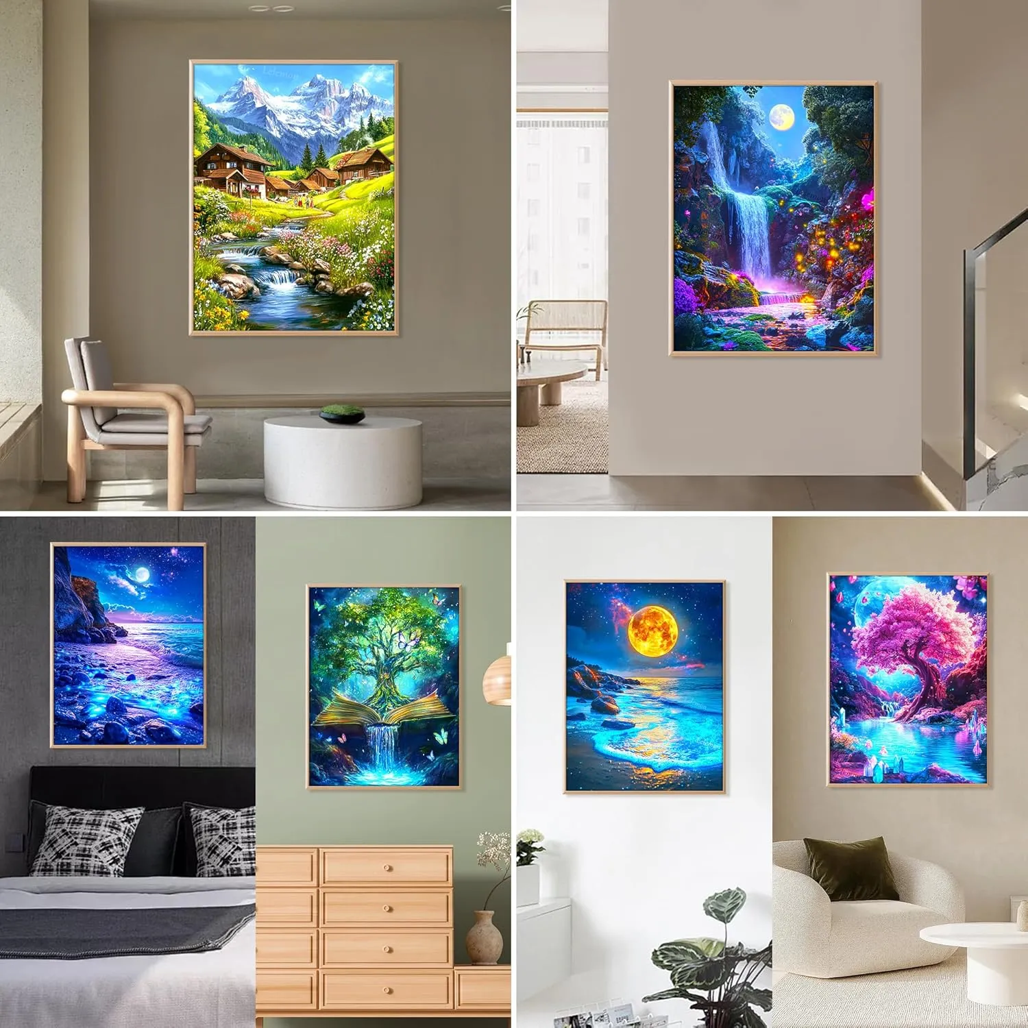 LELEMON 6 Pack Diamond Art Kits for Adults,Scenery Diamond Painting Kits for Adults,Dimond Art Paintings,Scenery 5d Diamond Painting Kit with Diamond Art Accessories for Home Wall Decor 12 x 16inch