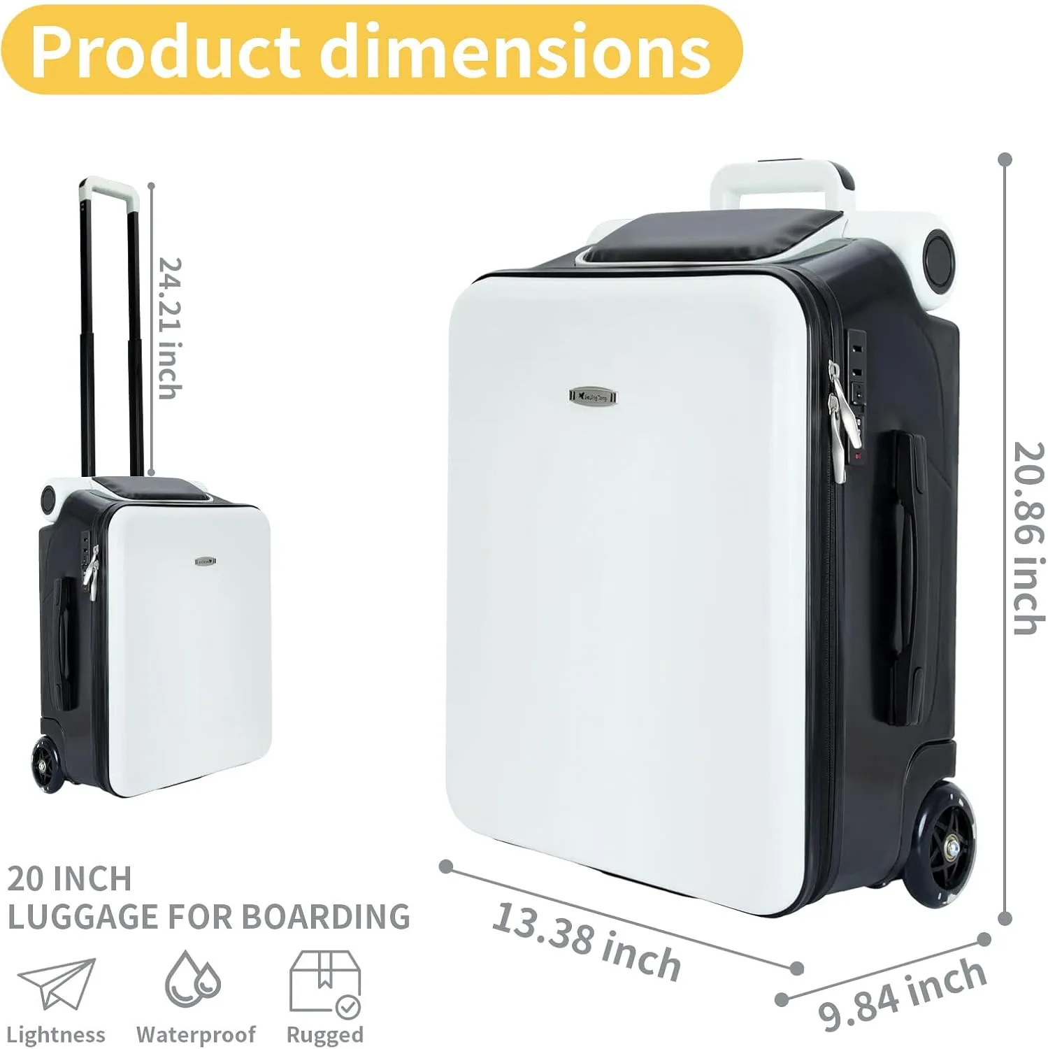 LemoHome Expandable Luggage with Spinner Wheels,Large Suitcases with Child Seat Design,Hard Luggage for Women and Men,20 inch Hardside Carry on Luggage for Travel (black and white)