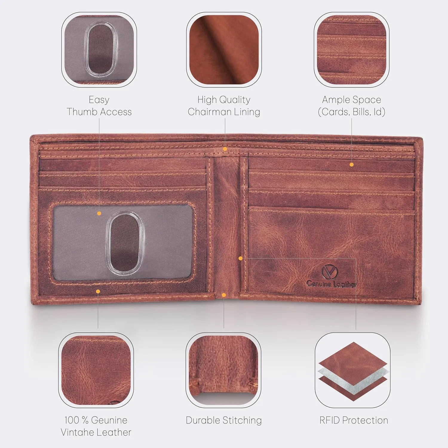 LEVOGUE Genuine Leather RFID Blocking Handmade Bifold Wallet for Men - Slim Mens Wallet