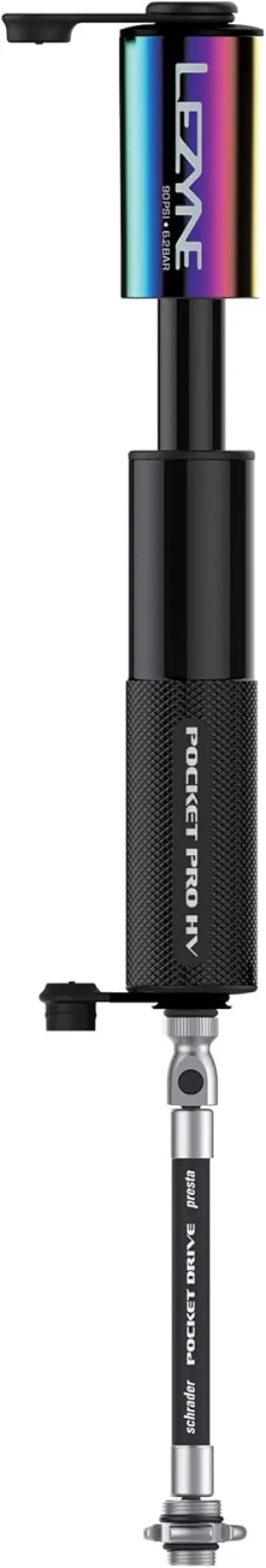 LEZYNE Pocket Drive Pro HV Hand Pump, 90 PSI, CNC Aluminum, Presta & Schrader, Bike Tire Pump with Frame Mount