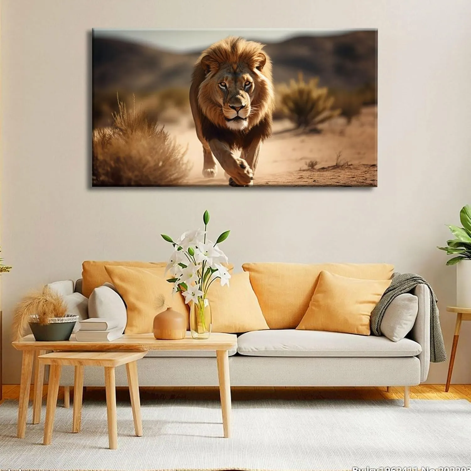Lion Canvas Wall Art - Lion Running And Hunting On The Grassland, High Definition Giclee Artwork Ready to Hang Suitable for Living Room Bedroom 40'' L x 20'' W(100x50cm)