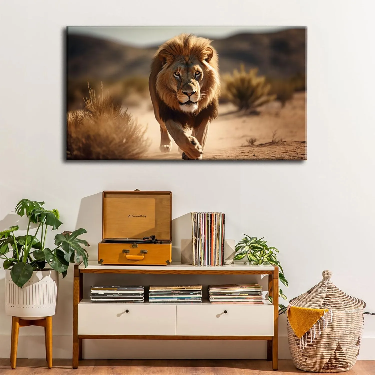 Lion Canvas Wall Art - Lion Running And Hunting On The Grassland, High Definition Giclee Artwork Ready to Hang Suitable for Living Room Bedroom 40'' L x 20'' W(100x50cm)