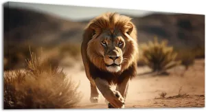 Lion Canvas Wall Art - Lion Running And Hunting On The Grassland, High Definition Giclee Artwork Ready to Hang Suitable for Living Room Bedroom 40'' L x 20'' W(100x50cm)