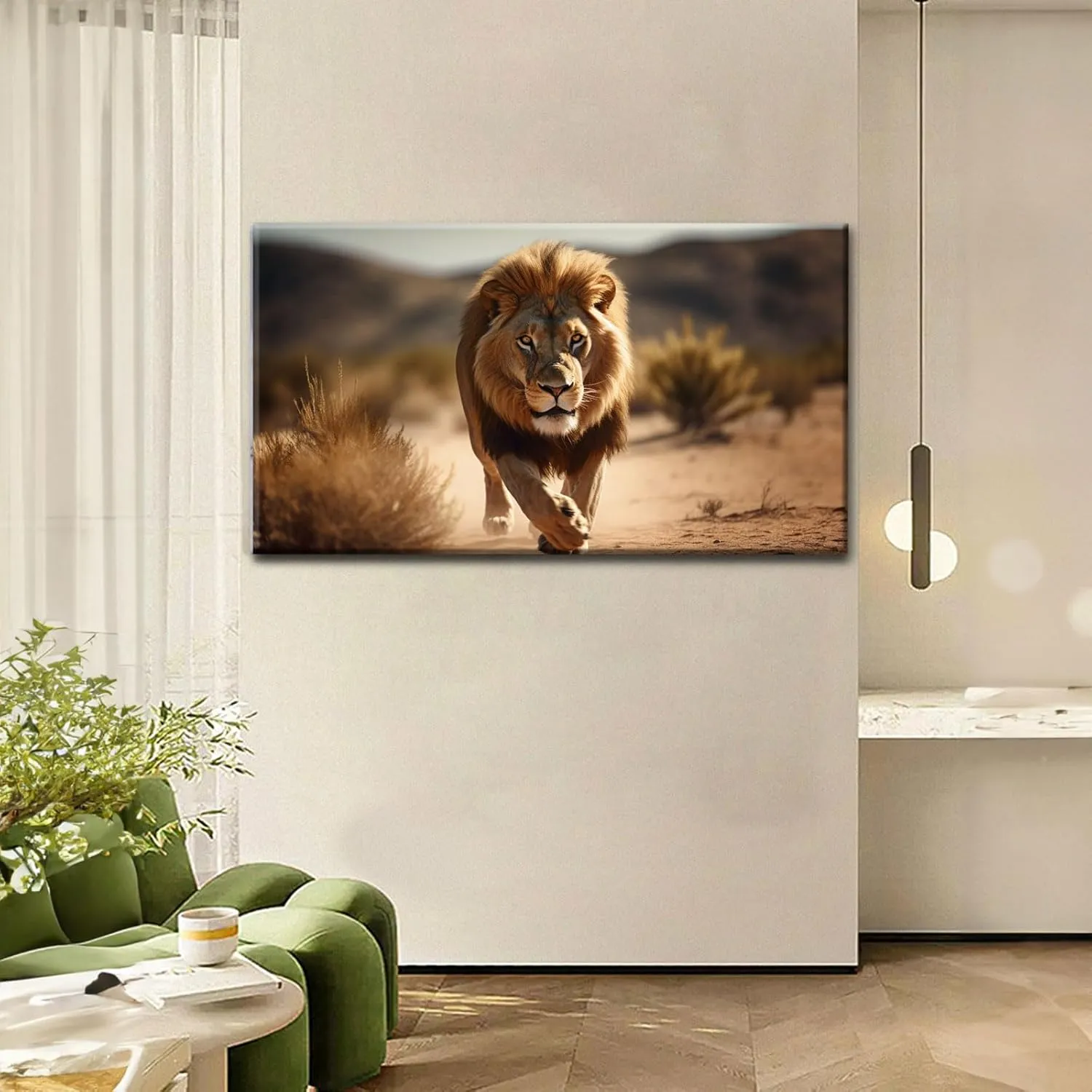 Lion Canvas Wall Art - Lion Running And Hunting On The Grassland, High Definition Giclee Artwork Ready to Hang Suitable for Living Room Bedroom 40'' L x 20'' W(100x50cm)