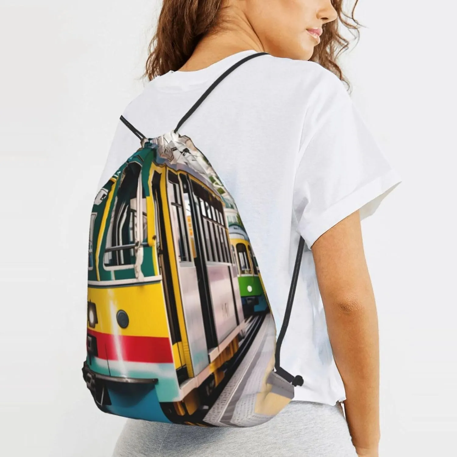 Lisbon Tram Drawstring Backpacks Polyester Bag For Yoga Meditation Fitness