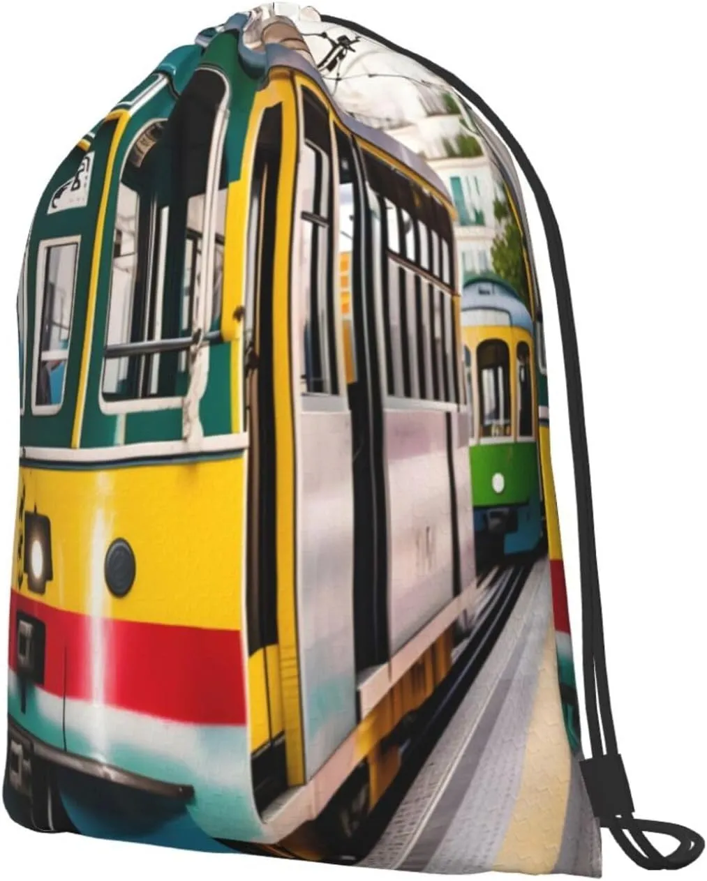 Lisbon Tram Drawstring Backpacks Polyester Bag For Yoga Meditation Fitness