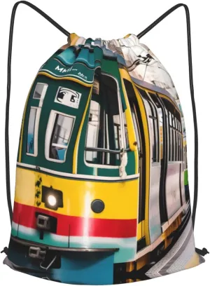 Lisbon Tram Drawstring Backpacks Polyester Bag For Yoga Meditation Fitness