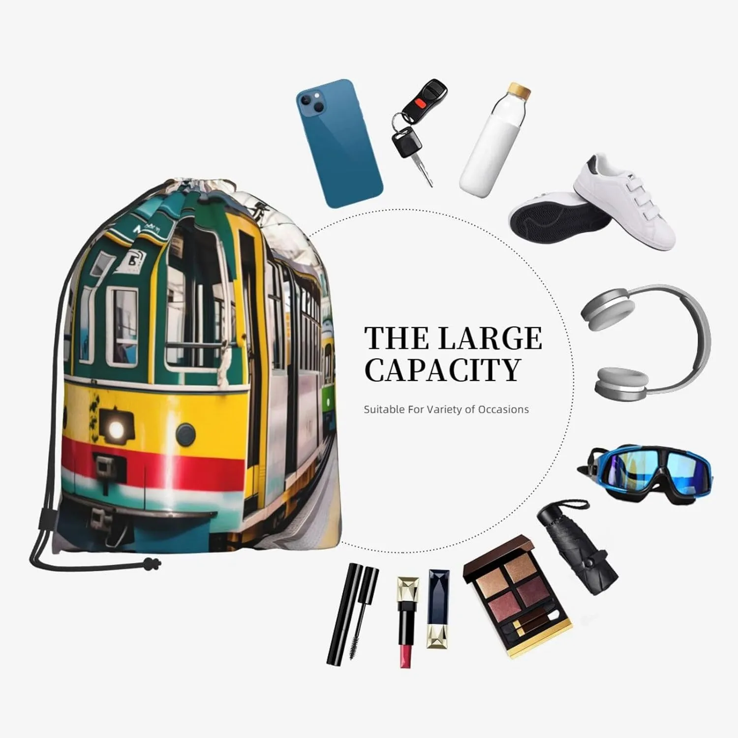 Lisbon Tram Drawstring Backpacks Polyester Bag For Yoga Meditation Fitness