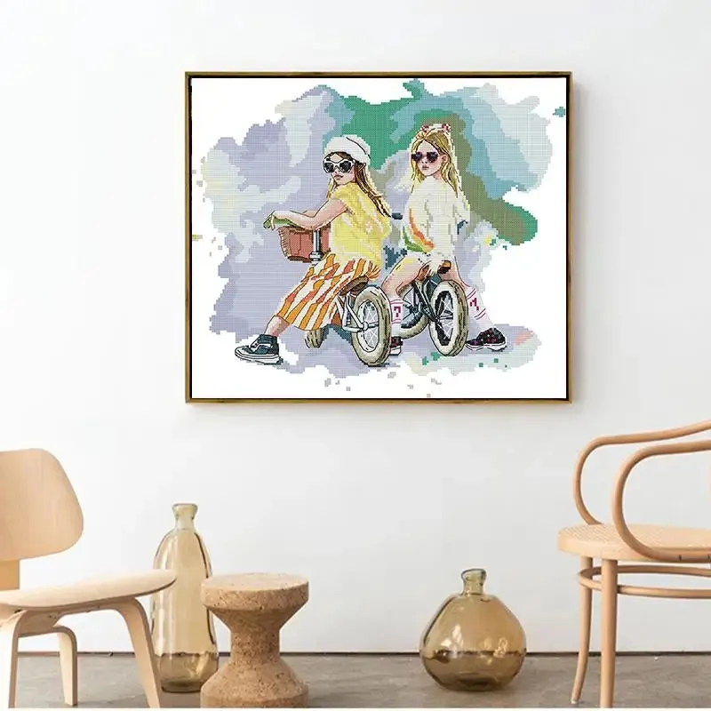 Little Girl on Bicycle DIY Character Pattern Cross Stitch Kits