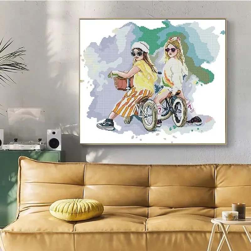 Little Girl on Bicycle DIY Character Pattern Cross Stitch Kits