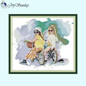 Little Girl on Bicycle DIY Character Pattern Cross Stitch Kits