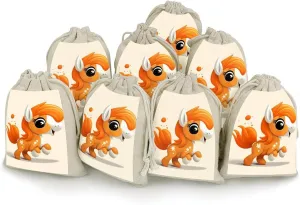 LKHDS 8PCS Drawstring Bags, Cute Orange Pony Cotton Storage Bags for Home, Reusable Jewelry Pouch Portable Bunches Pocket for Party Wedding Christmas Gift Bag