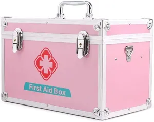 Lockable First Aid Kit, Aluminum Medical Storage Box with Clear Lid, Portable Emergency Survival Kit Bag, 2-Layer Organizer(12ih)