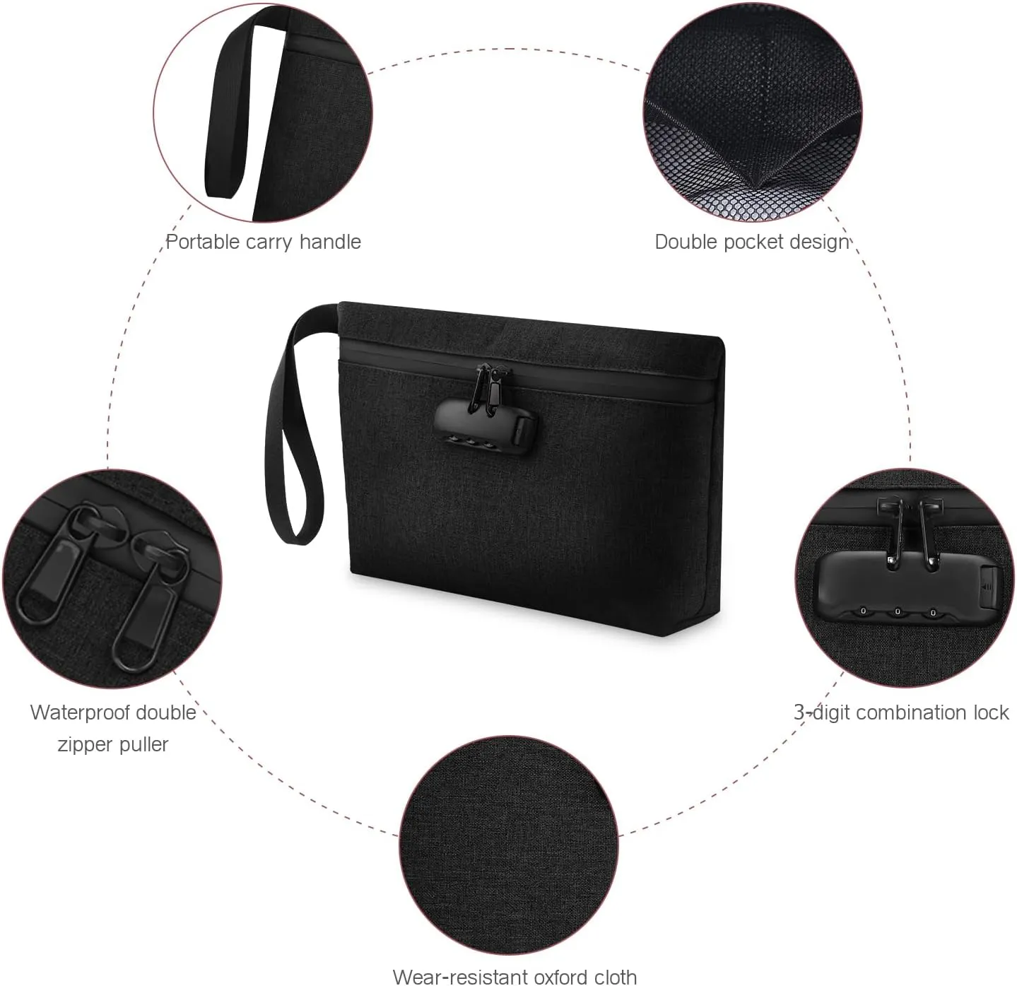 LOFICOPER Money Bag with Lock, Cash Bag with Lock, Waterproof Document Bag with Zipper, Locking Accessories Pouch, for Cash, Phone, Credit Cards, Black
