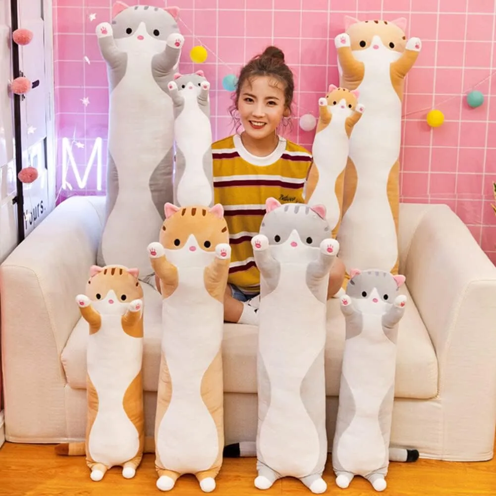 Long Cat Plush Pillow, 43.3 Inch Cute Plush Long Body Pillow Stuffed Animal Plushie Soft Cat Doll Gift