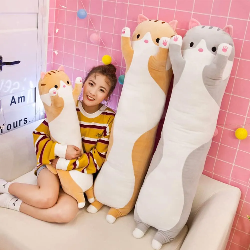 Long Cat Plush Pillow, 43.3 Inch Cute Plush Long Body Pillow Stuffed Animal Plushie Soft Cat Doll Gift