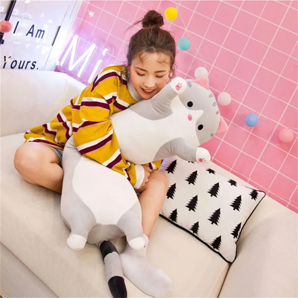 Long Cat Plush Pillow, 43.3 Inch Cute Plush Long Body Pillow Stuffed Animal Plushie Soft Cat Doll Gift