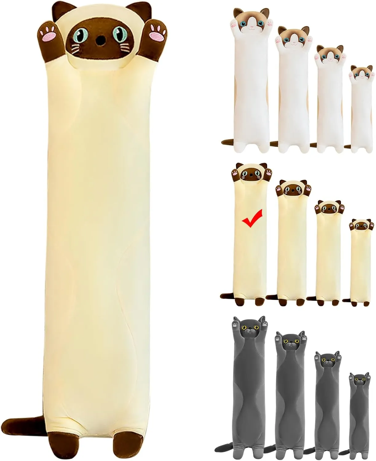 Long Cat Plush Pillow - Soft Cat Stuffed Animal Pillow for Kids Adult, for Birthday Christmas Valentine's Day (Yellow, 110cm/43.3in)