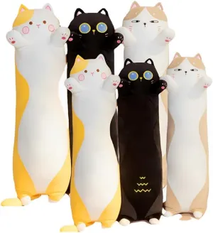 Long Cat Soft Plush Pillow 35.5inch Cute Cat Body Pillow，Soft and Huggable Kawaii Plush Pillow Toy，for Kids, Halloween, Christma, Birthday Gift (Khaki)