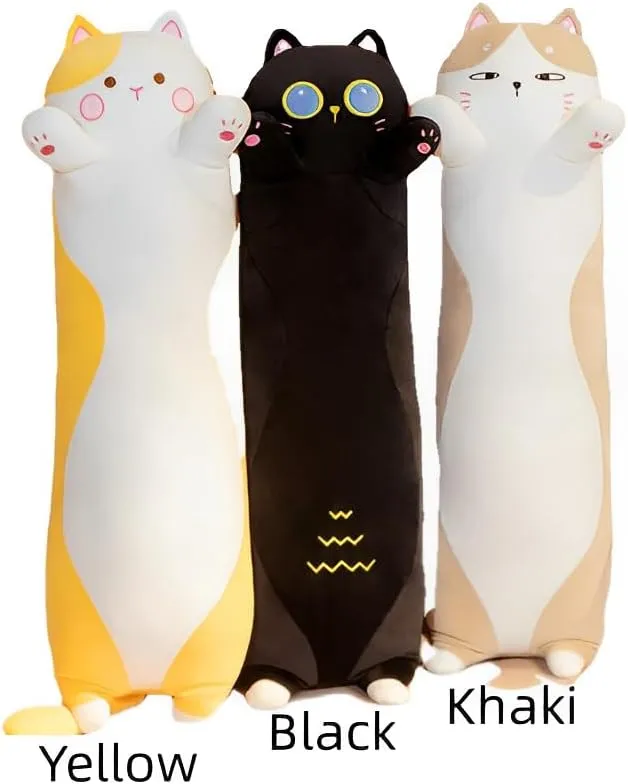 Long Cat Soft Plush Pillow 35.5inch Cute Cat Body Pillow，Soft and Huggable Kawaii Plush Pillow Toy，for Kids, Halloween, Christma, Birthday Gift (Khaki)